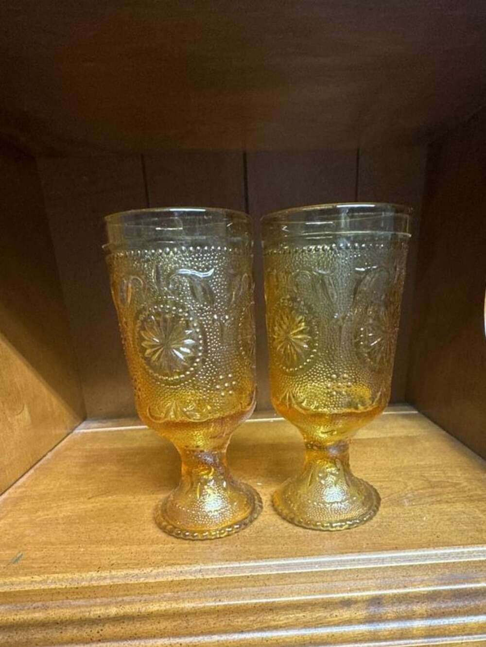 Set of 2 Amber Glass Goblets from the American Concord Line by Brockway Glass Co